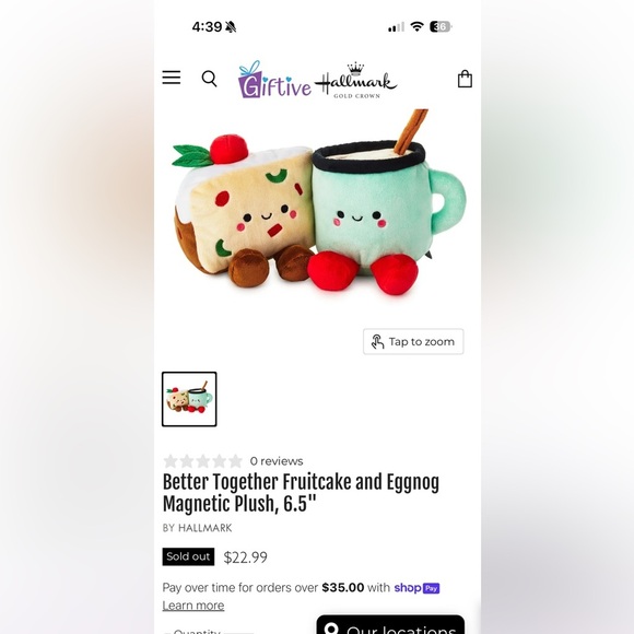 Hallmark Better Together Magnetic Christmas Set Plush Toy Eggnog & Fruitcake - Picture 5 of 6